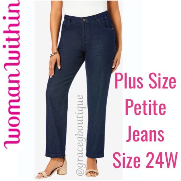 Natural Fit Womens Jeans Woman Within Plus Size 24W Petite Dark Wash Black Blue - Picture 14 of 14